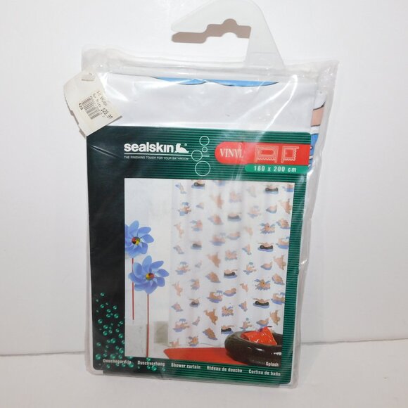 Rare Sealskin Vinyl White w Nude Naked Men Swimming SPLASH Shower Curtain NEW - Picture 2 of 8